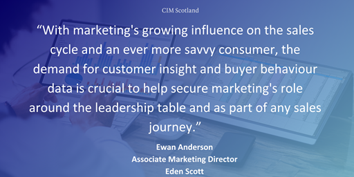 "With marketing's growing influence on the sales cycle and an ever more savvy consumer, the demand for customer insight and buyer behaviour data is crucial to help secure marketing's role around the leadership table and as part of any sales journey." - Ewan Anderson, Associate Marketing Director, Eden Scott